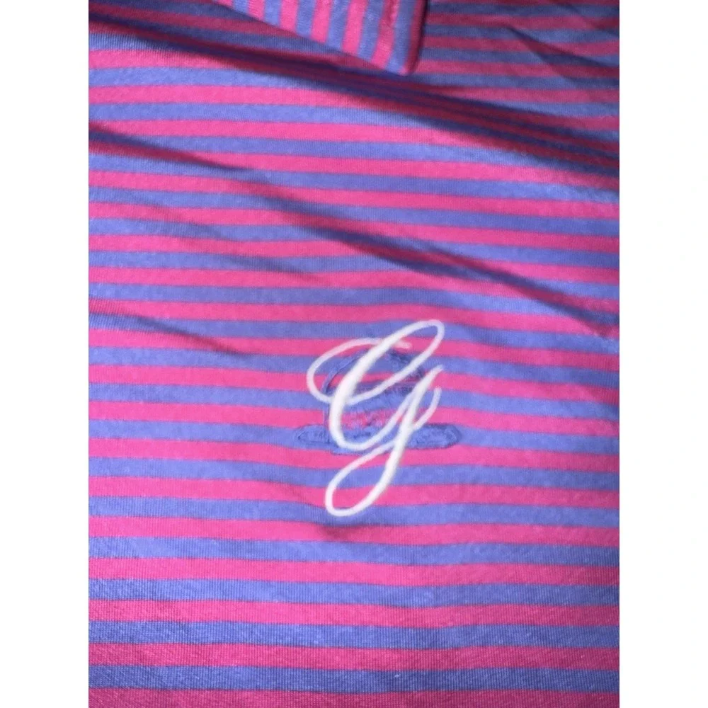 RLX Ralph Lauren Performance Large Polo Shirt Pink‎ Blue Stripped Golf Stretch